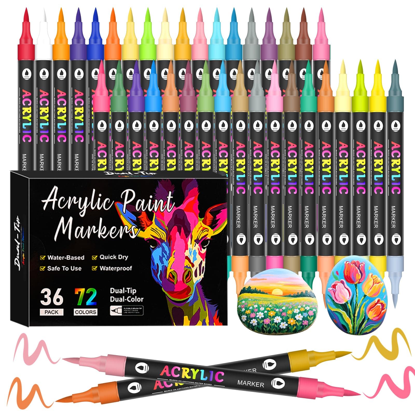 VividHues 72 Couleurs Feutres Acrylique pour Peinture DIY - Idéal pour Bois, Toile, Verre et Céramique