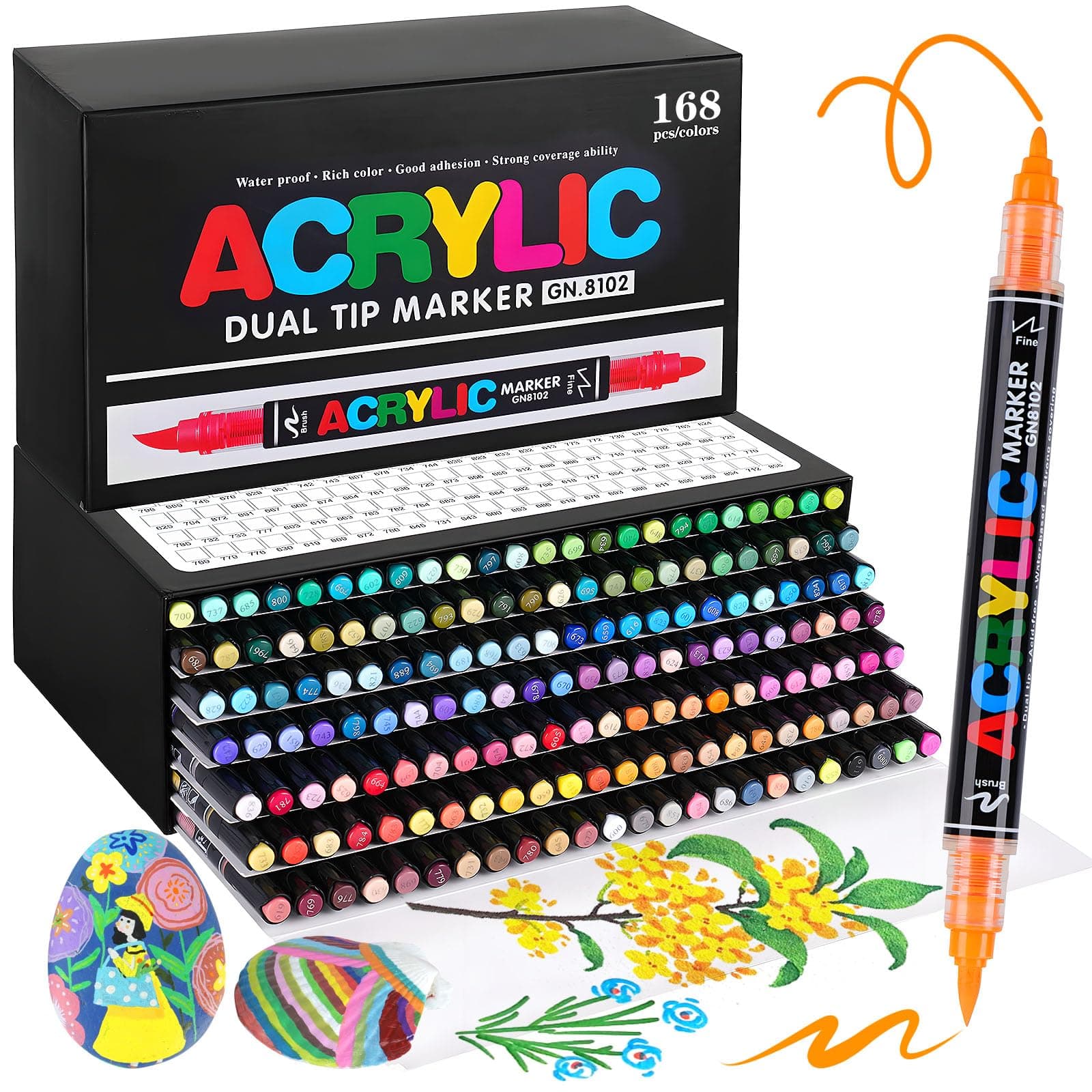Marqueur Peinture Acrylique 168 Couleurs pour Adultes - Feutre Multifonctionnel 0,5-4,5mm & 1mm - Peinture sur Verre et