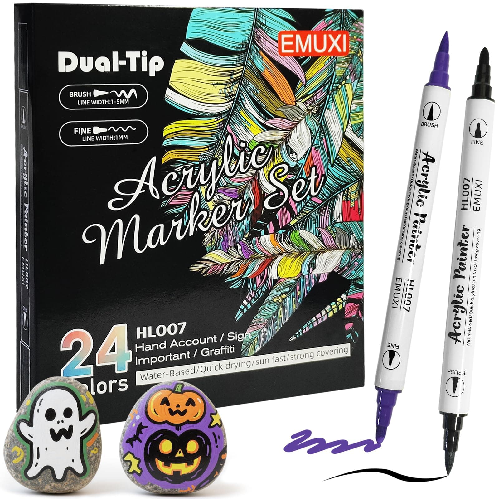IBOPUXIU Feutres Acryliques Double Pointe 24 Couleurs Marqueurs pour Divers Users et Scènes - Peinture sur Verre, Bois,