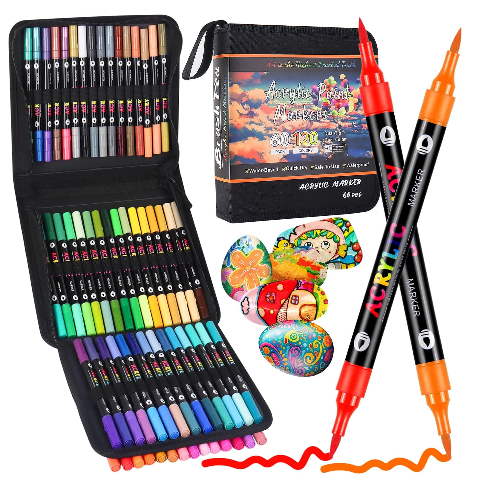 <think>

</think>

TrendGate Marqueur Acrylique 120 Couleurs Double Pointe pour Peinture sur Papier, Verre, Métal, Céram