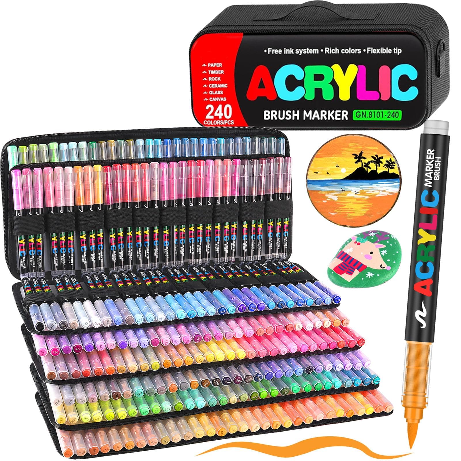Marqueurs Efimeso 240 Couleurs Acryliques pour Artiste en Sculpeur, Peintres et Amateurs, Survient avec Sac pour Transpo