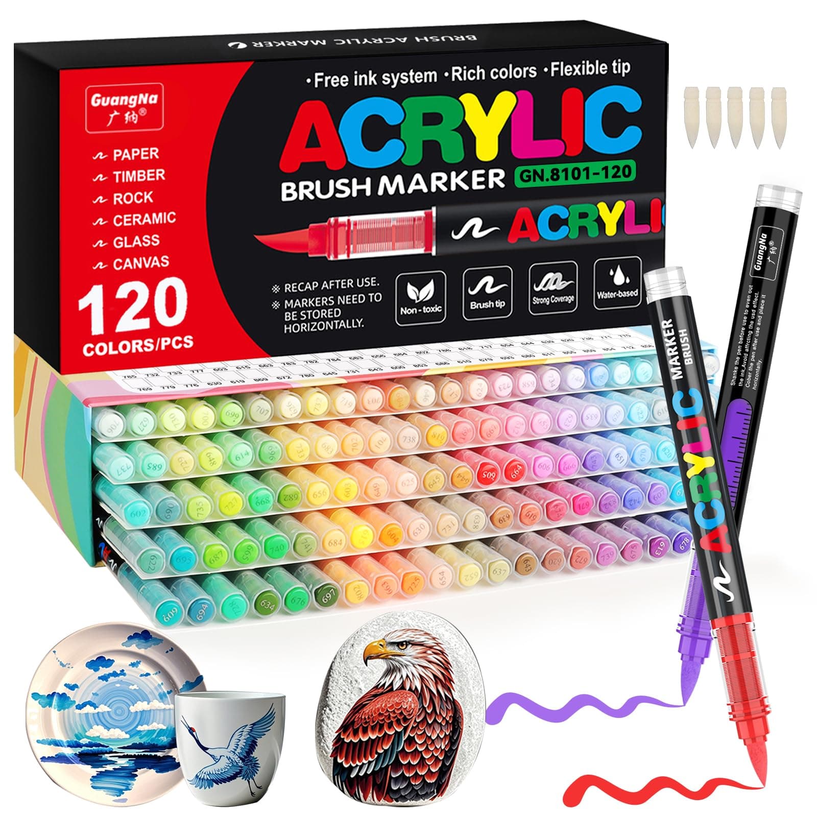 Gelanty Acrylique 120 Couleurs Marqueur avec Pinceau Flexible pour Peindre du Verre, du Bois et les Œufs de Pâques