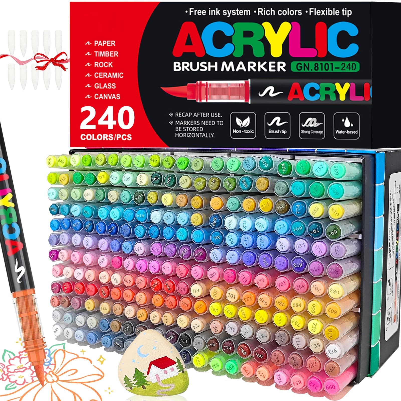 WOGOPRO Couleur Acrylique Marqueur pour Artiste, Coloriage, Calligraphie - 240 Couleurs Liquide Direct sur Bois, Pierre,