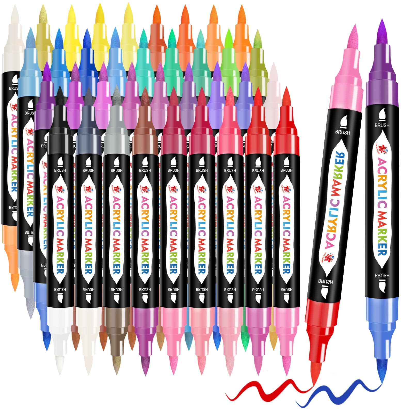 Feutres acryliques 72 couleurs TBC, 36 pièces pointe double Marqueurs peinture acrylique
