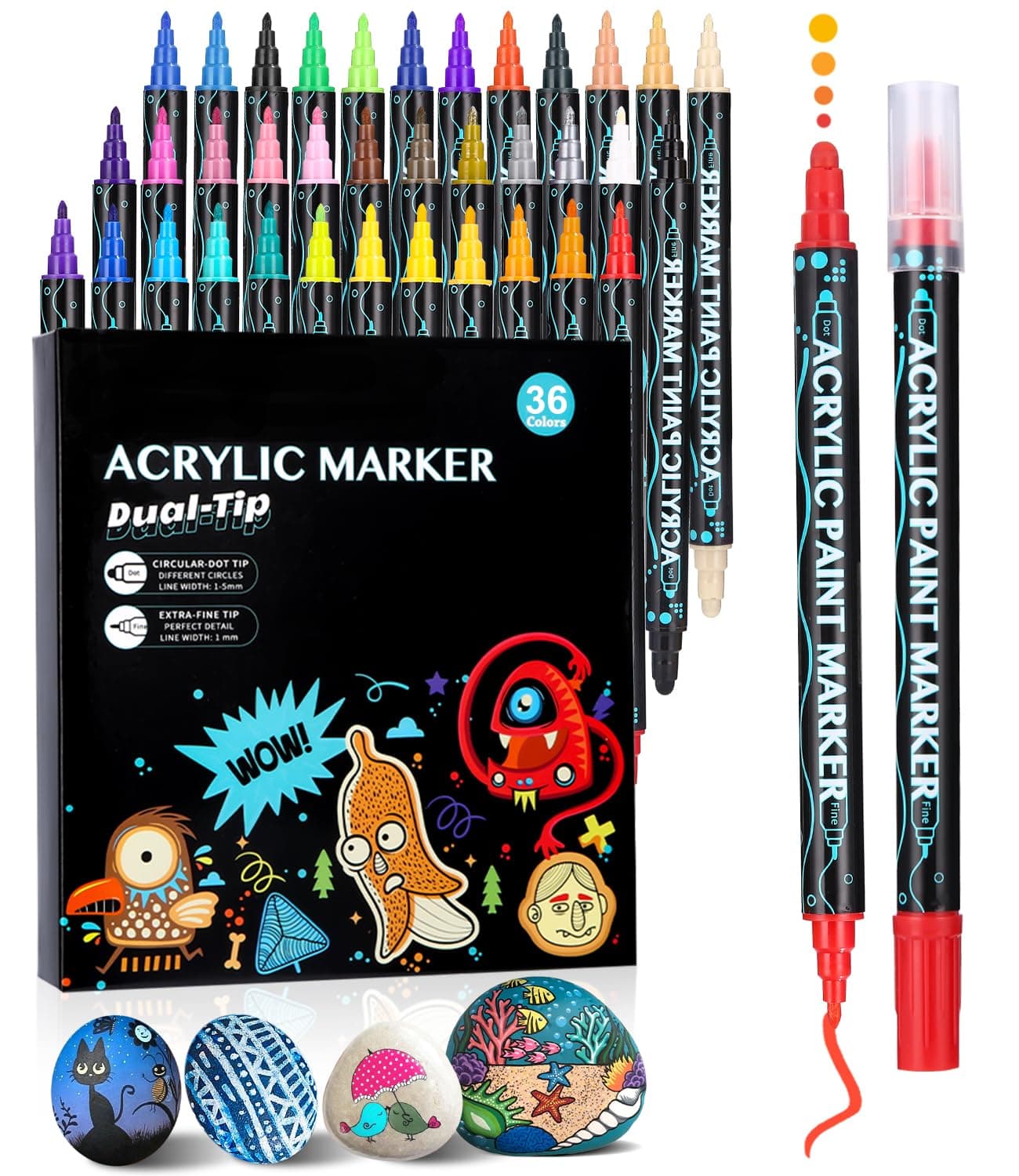 Marqueur Peinture Acrylique 36 Couleurs pour Bricolage et Artistry - Double Pointe - Feutre Coloriage Brush Pen für Rupe