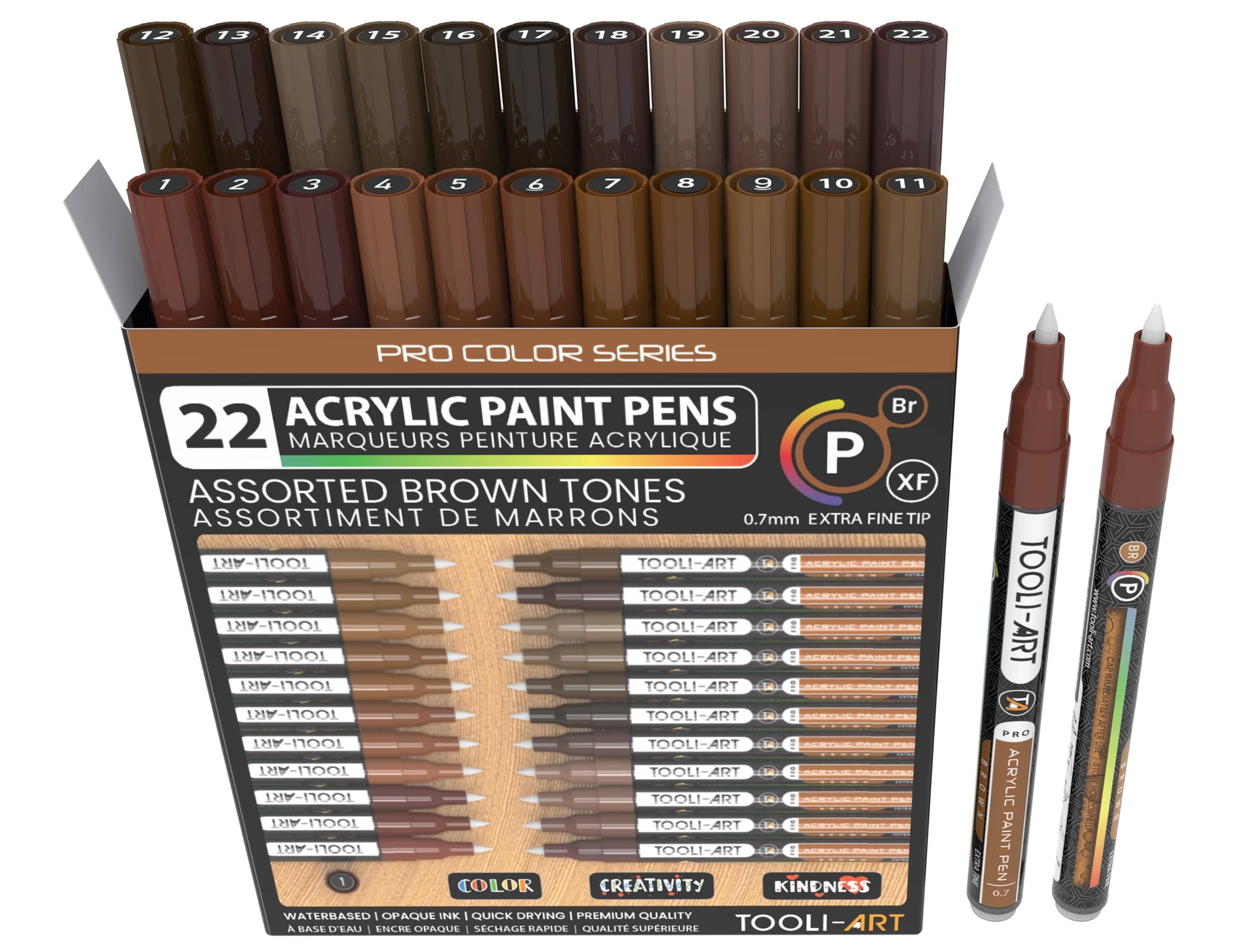 Marqueurs acryliques Marron Série Pro Pointe extra fine 0,7 mm pour múltiples surfaces - Sécurité et qualité - Lot de 22
