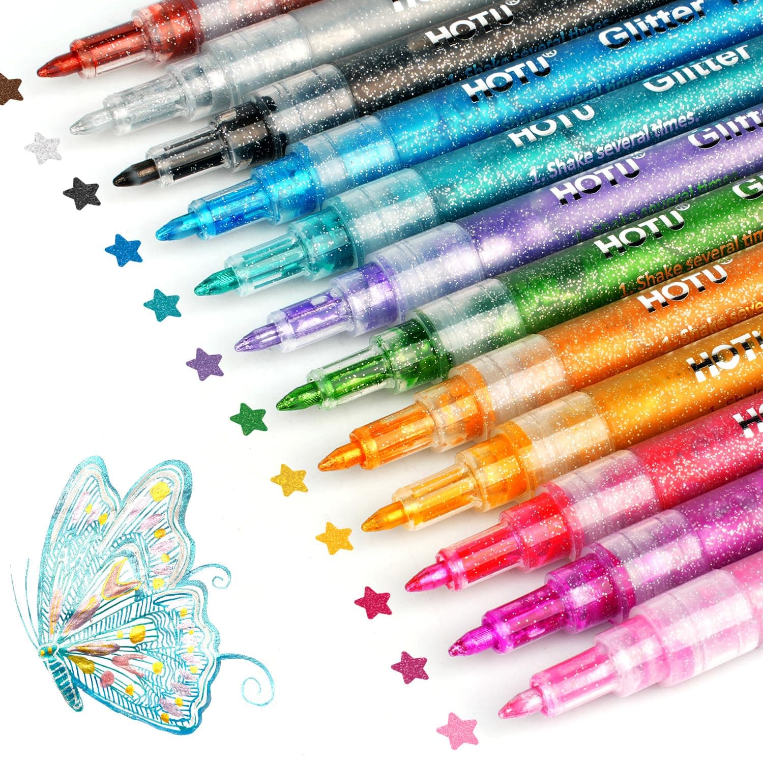 HOTU Feutres À Paillettes Imperméables 12 Marqueurs Acryliques Pour Art Sur Pierre, Céramique, Bois, Tissu, Scrapbooking
