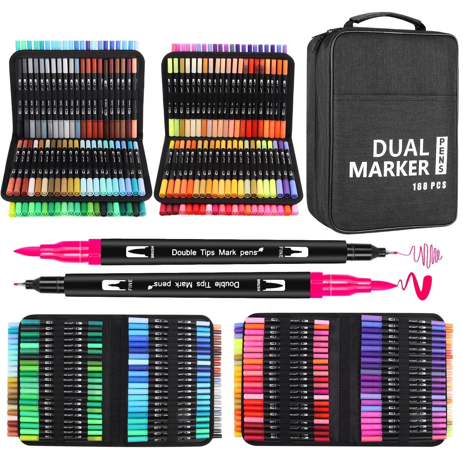 GPLMQ 168 Couleurs Feutres Coloriage Adultes Enfants - Dessin Manga Calligraphie Scrapbooking Cadeau Double Pointe Feutr