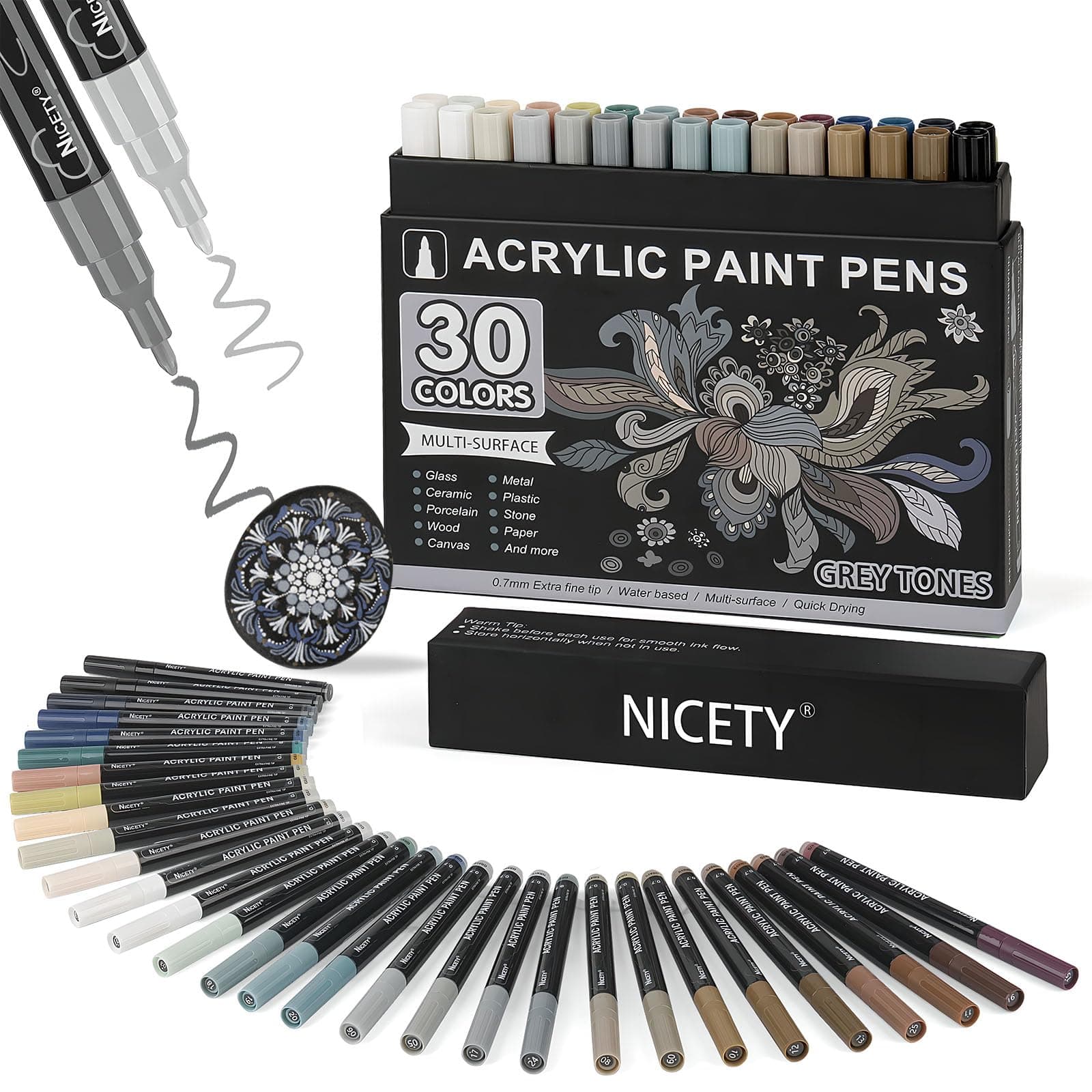 Nicety 0,7 mm Acrylic Paint Marker Verre Bois Toile Céramique Gris