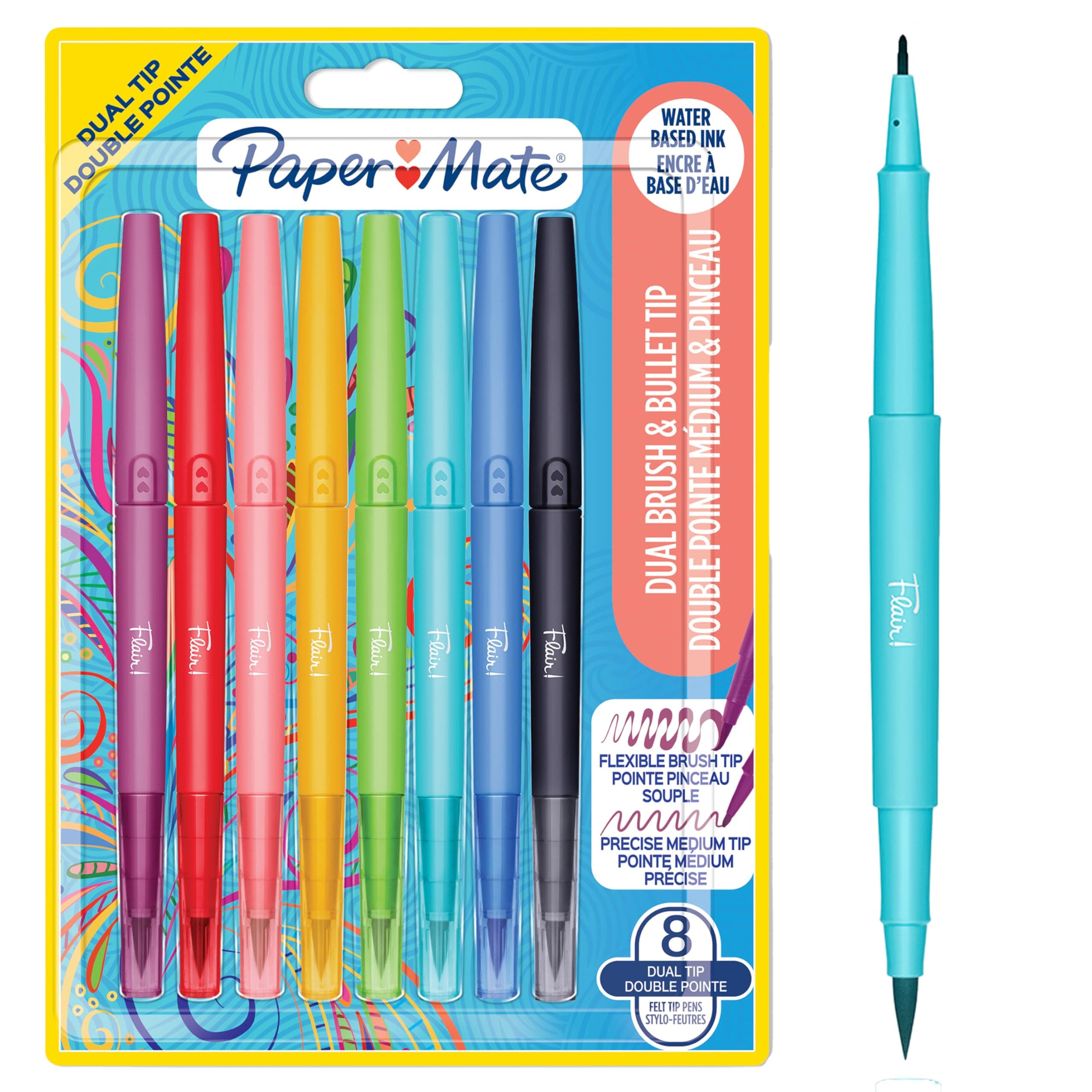 Paper Mate Flair Pen Dual Tip Ballpoint Pen Refillable Mechanical Pencil with Retro Design - BL8 PEA, Smudge-Proof Writi